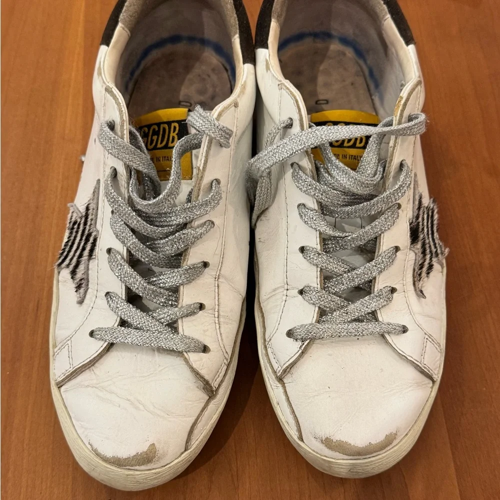Golden Goose Women's Superstar White Leather /Suede Heels/ Zebra Stars/ Sz.38 - Picture 3 of 13